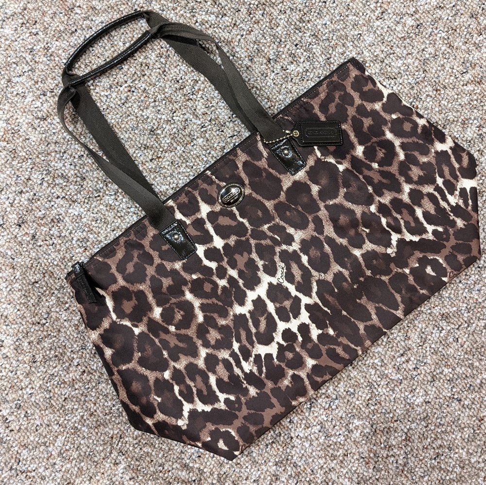 Leopard print coach tote